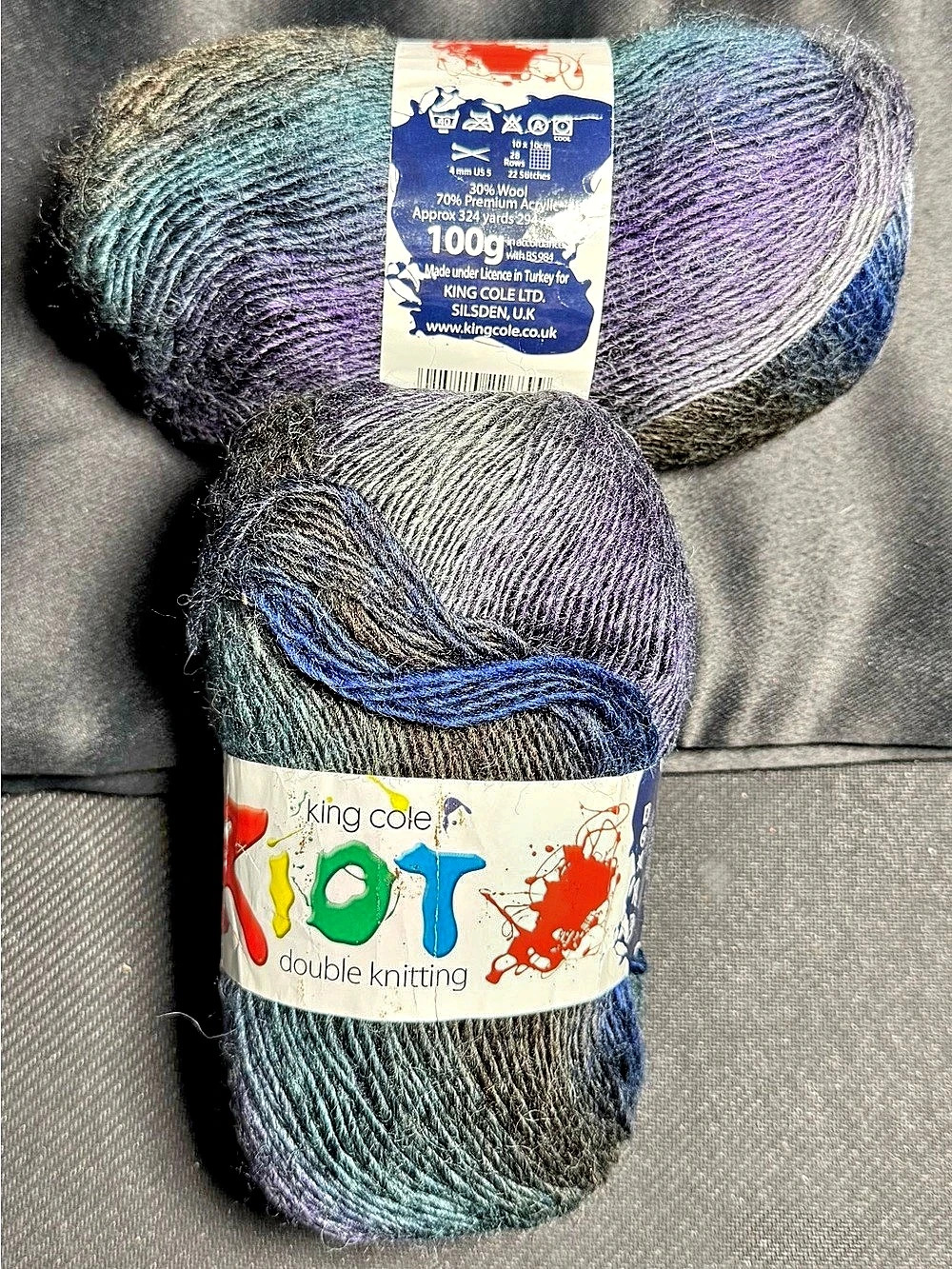 King Cole Riot 4 Ply Yarn 3 Skeins Purple & Blue NWT